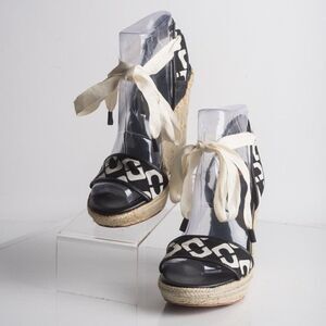 DVF Diane Von Furstenberg Womens Black Platform Tie Up Espadrille Heels US 8.5